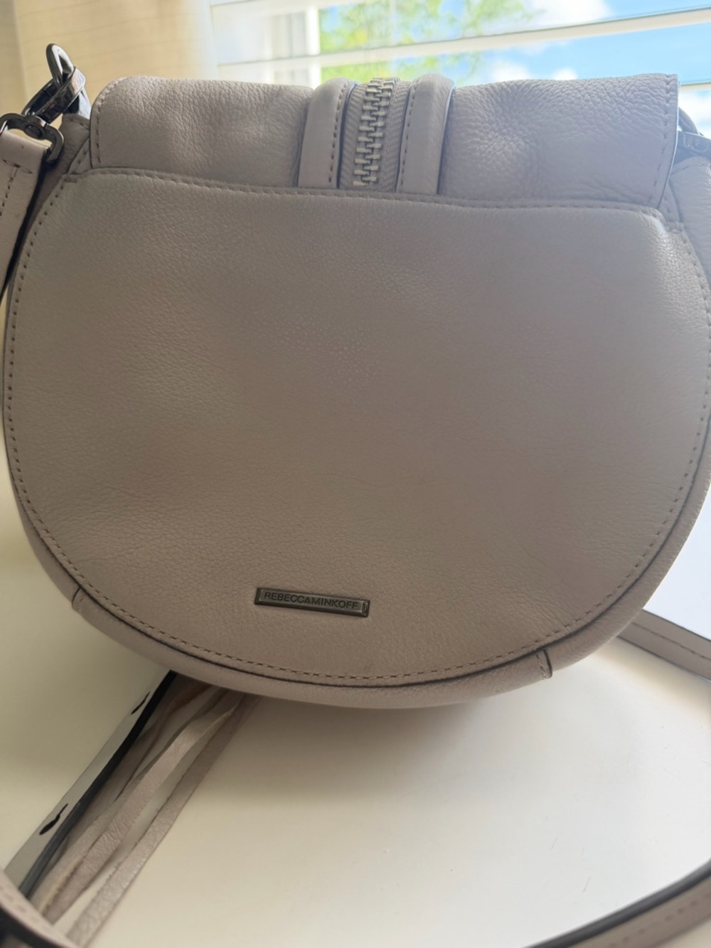 REBECCA MINKOFF "Mara" Putty Leather Saddle Handbag - Picture 4 of 5